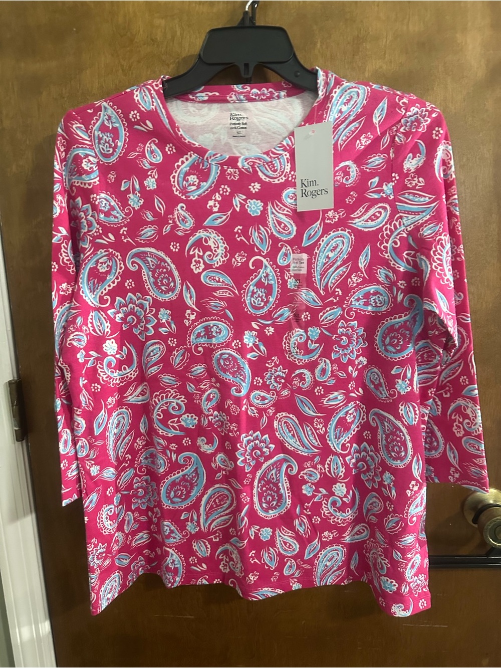 Kim Rogers Hot Pink Paisley 3/4 Sleeve Top